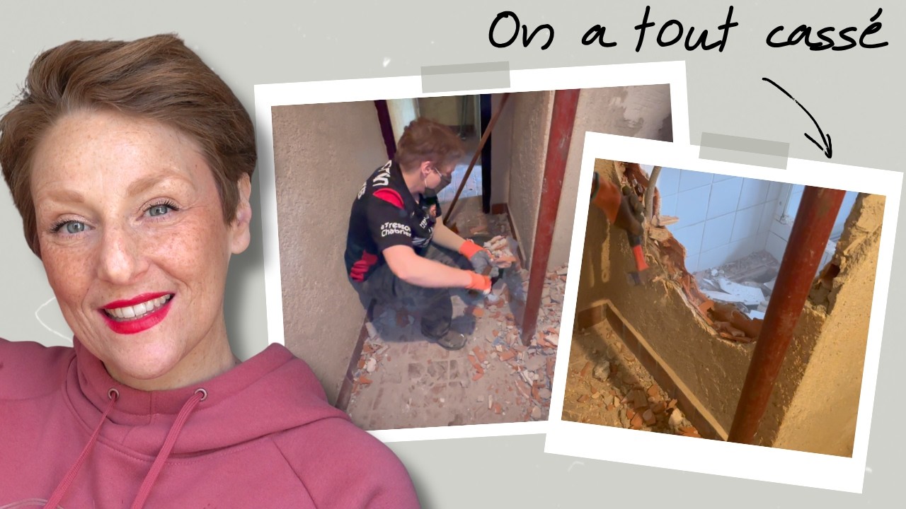 YouTube post by @laurettemamanyoutube for iGraal. Caption reads: VLOG: Tearing out the bathroom + railing....