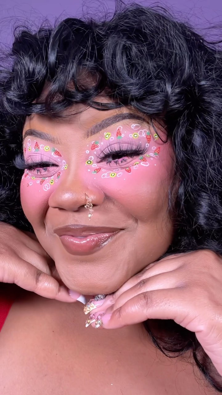 Instagram post by @iamkaylabeauty for Sparkling Ice. Caption reads: This fun and fruity makeup look is absolutely....