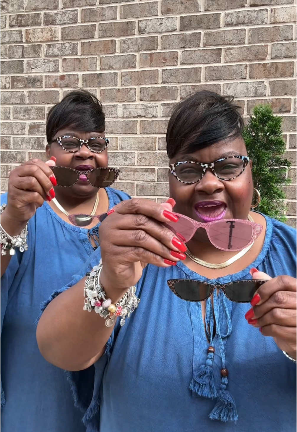 TikTok post by @turnuptwinstv for paireyewear. Caption reads: 👯‍♀️ Double the fun, triple the looks! 🎉 Watch....