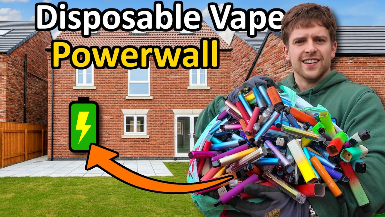 YouTube post by @Chris_doel for JLCPCB. Caption reads: I Powered My House Using 500 Disposable vapes.