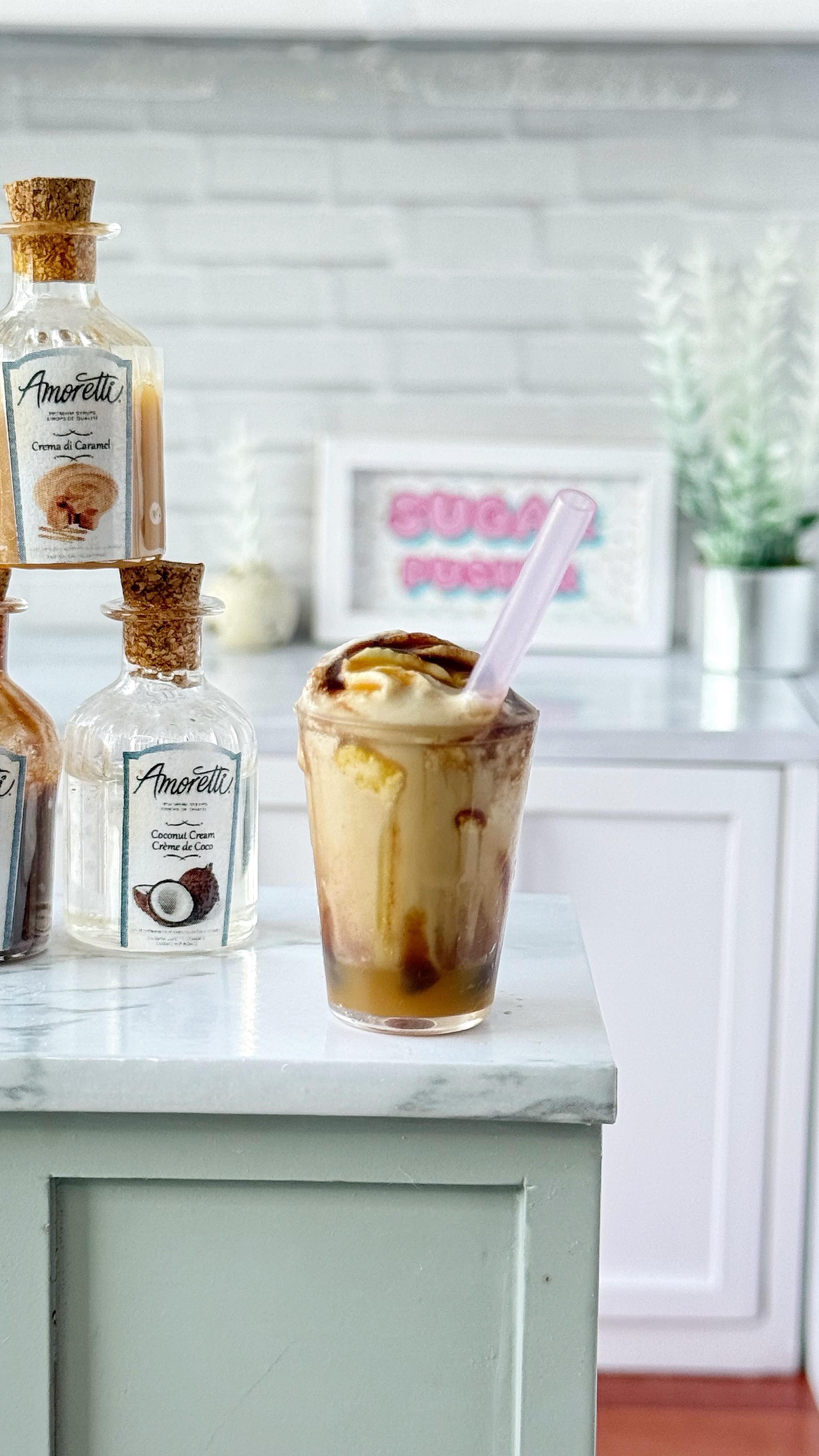 Instagram post by @sugarpusher for Amoretti. Caption reads: I made @amoretti’s Coconut Caramel Cookie Frappe....