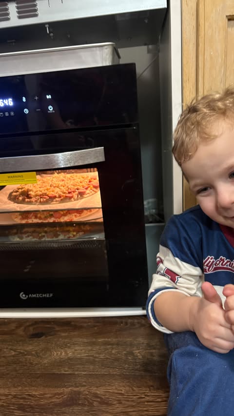 Instagram post by @two__boys__me for AMZCHEF. Caption reads: [...] and pizza all in one go with the AMZCHEF 24”....