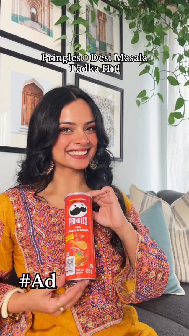 Instagram post by @bhangralicious for Pringles. Caption reads: #ad ✨Try the NEW Pringles ®️ Desi Masala Tadka....