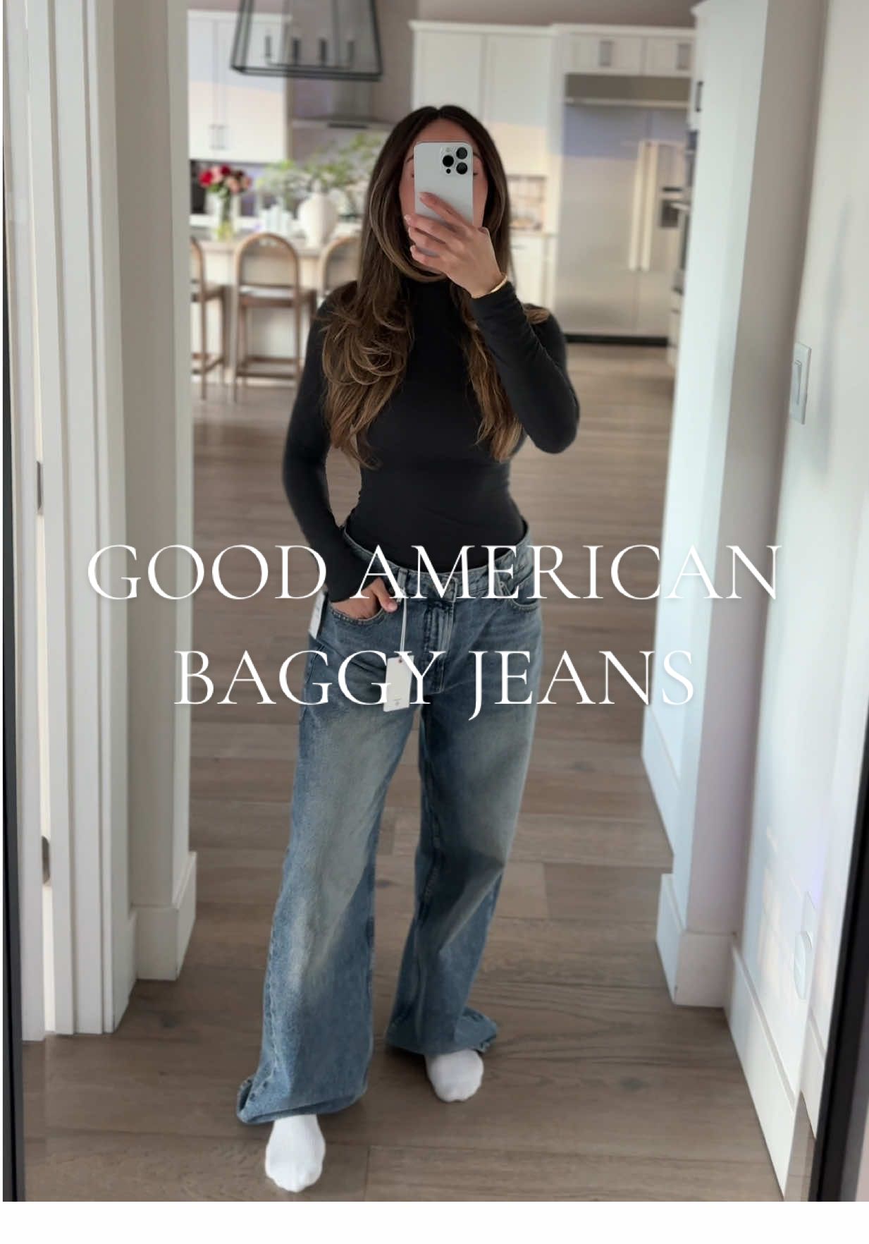 TikTok post by @briannametzger1 for GOOD AMERICAN. Caption reads: [...] bust, 26.5” waist, 36.5” hips). ....