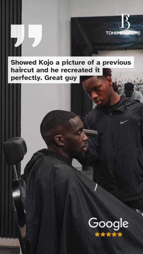 Instagram post by @tonithebarber for Booksy. Caption reads: Match that dream cut every time....