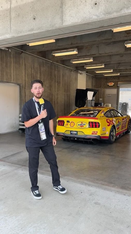 Instagram post by @_alexandervargas for Advance Auto Parts. Caption reads: Got to tour the garages at my first NASCAR event....