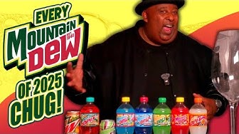 YouTube post by @BadlandsChugs for BeatStars. Caption reads: Chugging Every Mountain Dew From 2025 In A HUGE....