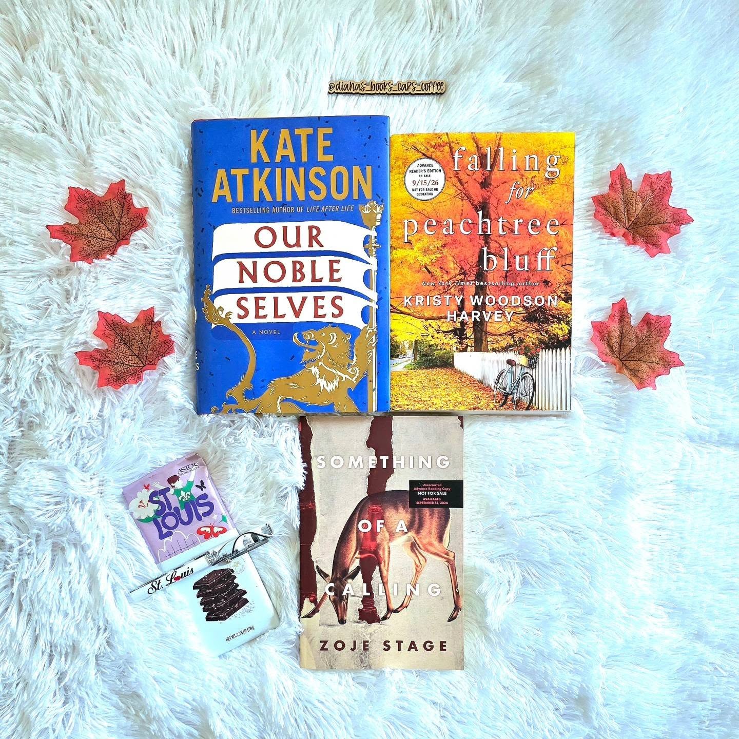 Instagram post by @dianas_books_cars_coffee for Doubleday Books. Caption reads: [...] 👑OUR NOBLE SELVES by Kate Atkinson....