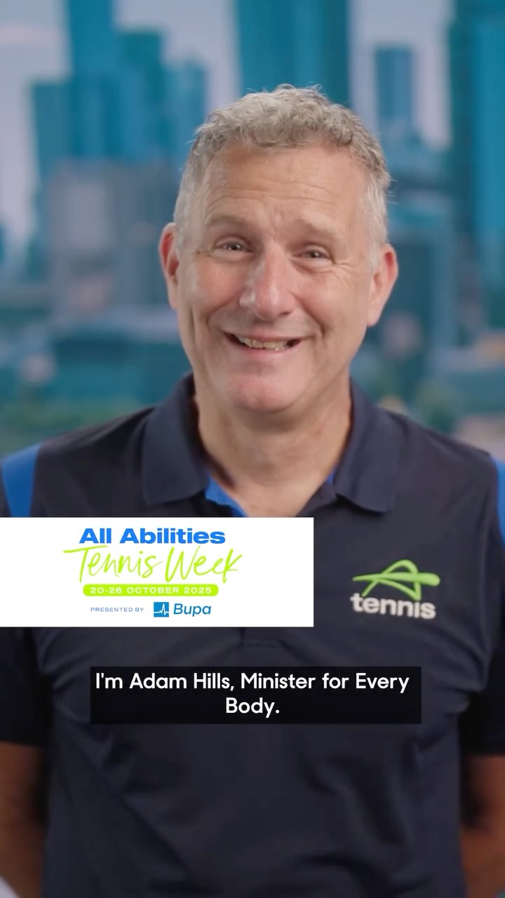 Instagram post by @adamhillscomedy for Australian Open. Caption reads: Help your workplace become more inclusive!

To....