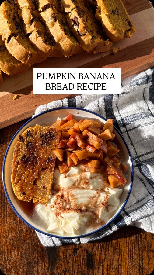 Instagram post by @thrivewithcandicee for Hu Kitchen. Caption reads: Pumpkin banana bread 🍁👇🏻

2 cups all-purpose....