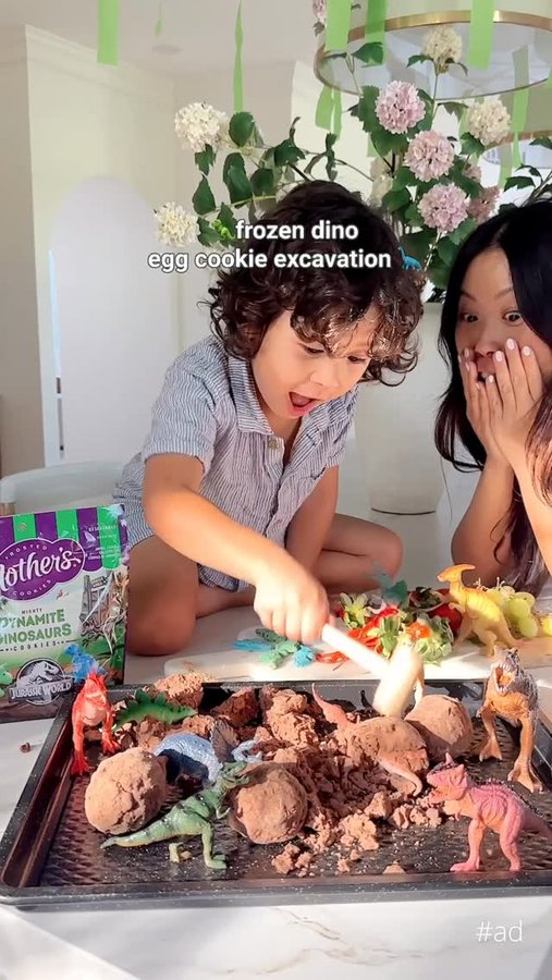 Instagram post by @joyfullygreenhome for Jurassic World. Caption reads: 🦖Save this frozen Dino Egg Dig activity for your....