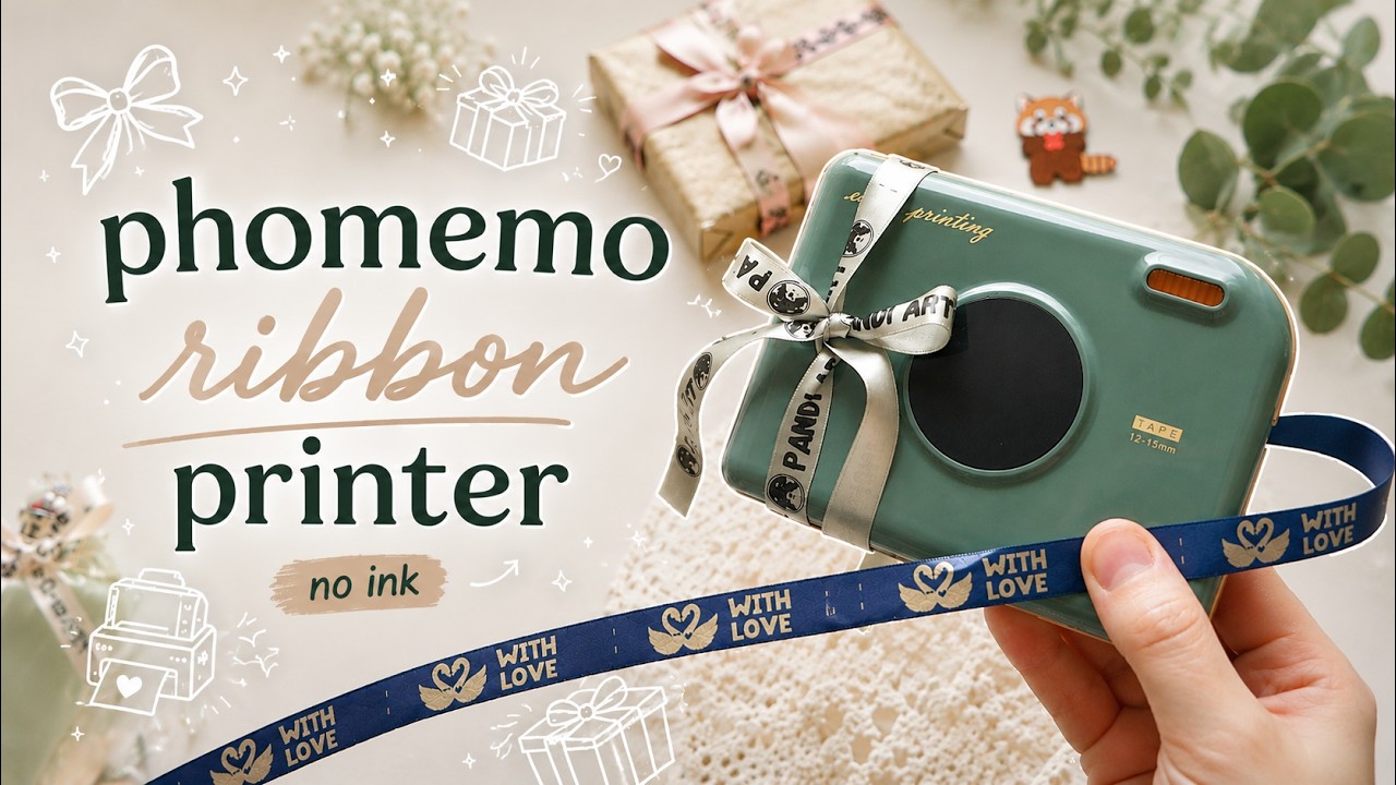YouTube post by @pandiart for Phomemo. Caption reads: Ribbon Mini Printer Phomemo A30 - Label No ink....