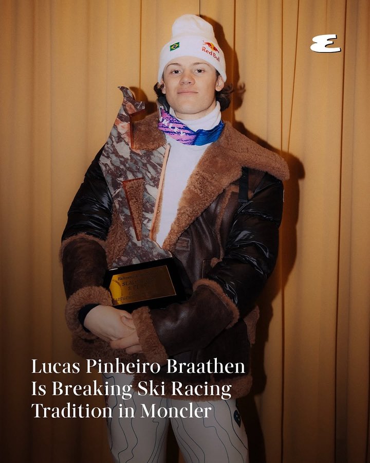 Instagram post by @pinheiiiroo for Esquire. Caption reads: After a year off skiing, Lucas Pinheiro Braathen....