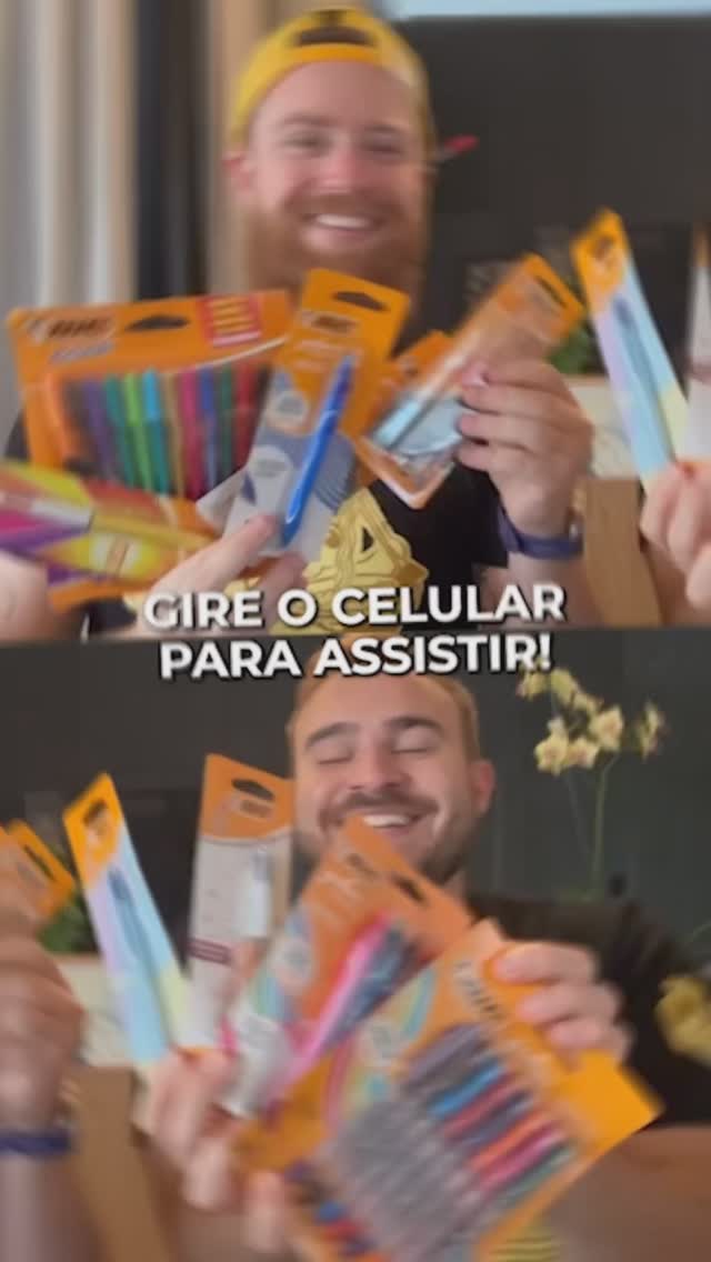 Instagram post by @lubatv for Bic. Caption reads: Eu e Léo recebemos as novas canetas da BIC e....