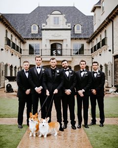 Instagram post by @brodiesmith21 for The Black Tux. Caption reads: [...] Wedding! Walking @lanceandzero in our....