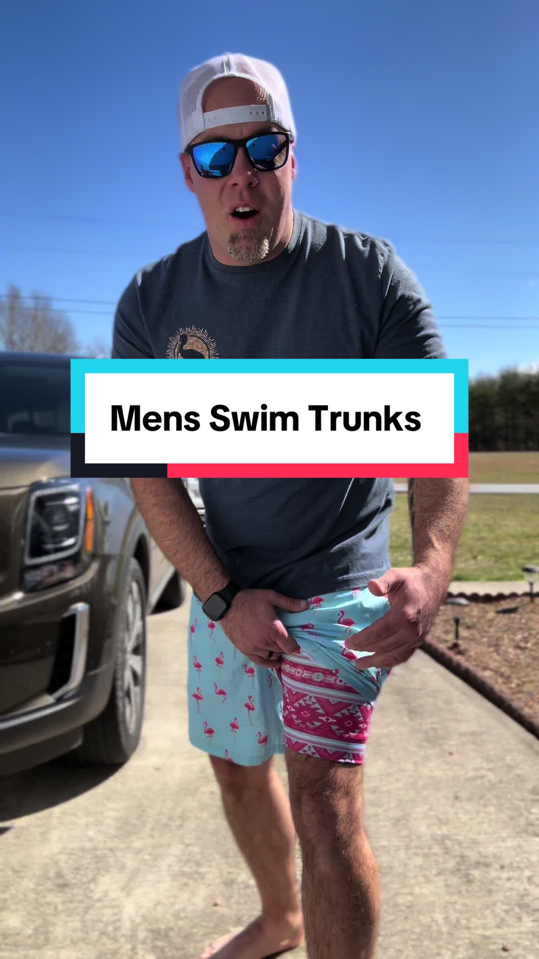 TikTok post by @joeyhubbard0 for ShopHDE. Caption reads: These men’s swim trunks are awesome! @ShopHDE ....