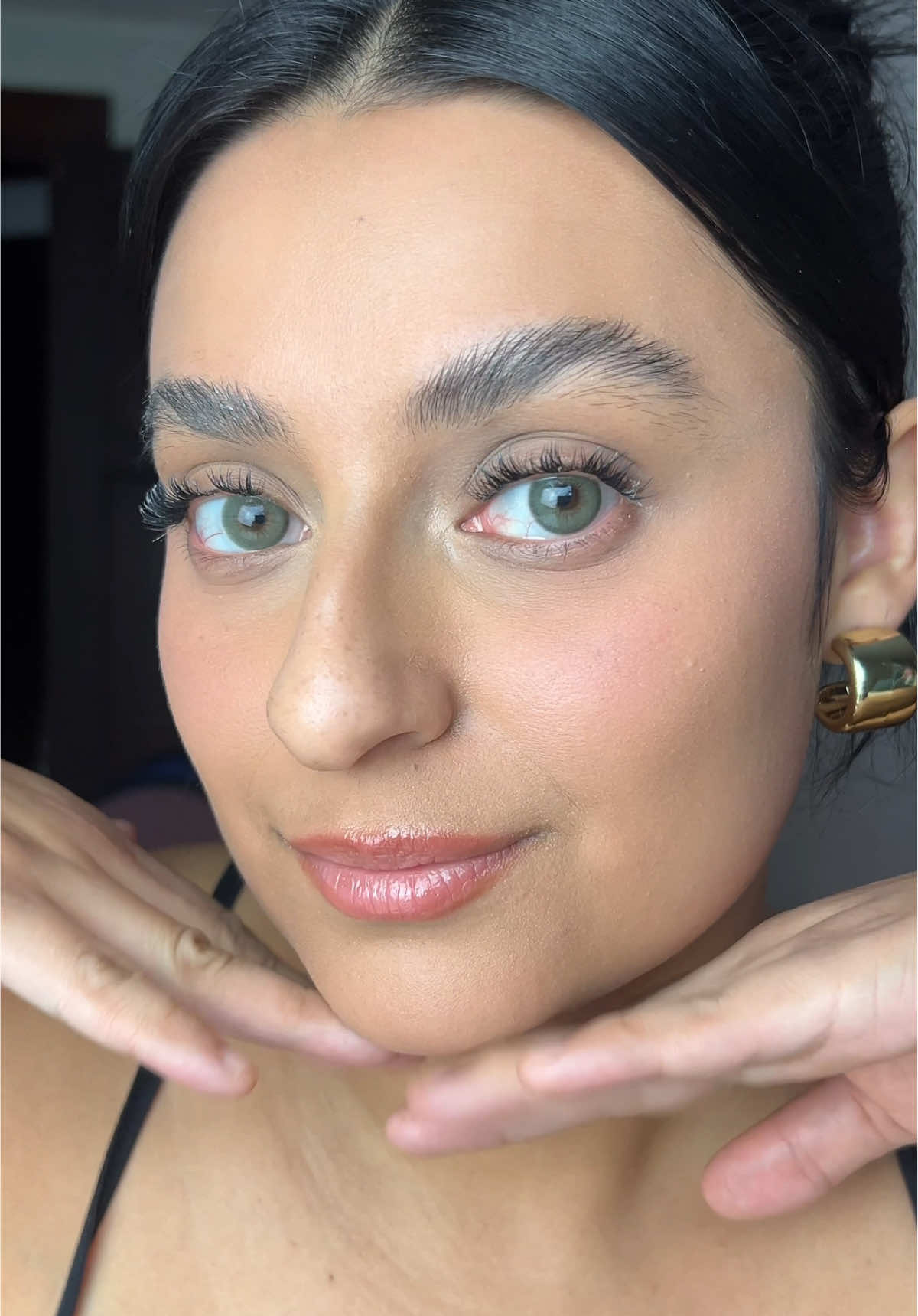 TikTok post by @stephaniemeowx for Dimple Color. Caption reads: @Dimple Color try on 🌸 Eden green + Burnt butter....