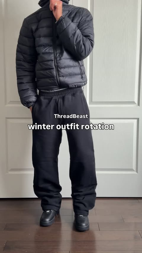 Instagram post by @omgessin for ThreadBeast. Caption reads: simple winter outfit rotation with @threadbeast....