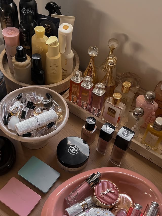Instagram post by @shes_lj_ for PARFUMS de MARLY. Caption reads: All my favorites, within reach 🫧 #beautyroom....
