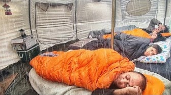 YouTube post by @OUTDOORFAMILY4 for BeaverCraft Tools. Caption reads: [...] TENT in the HEAVY RAIN - TESTING BEAVERCRAFT....