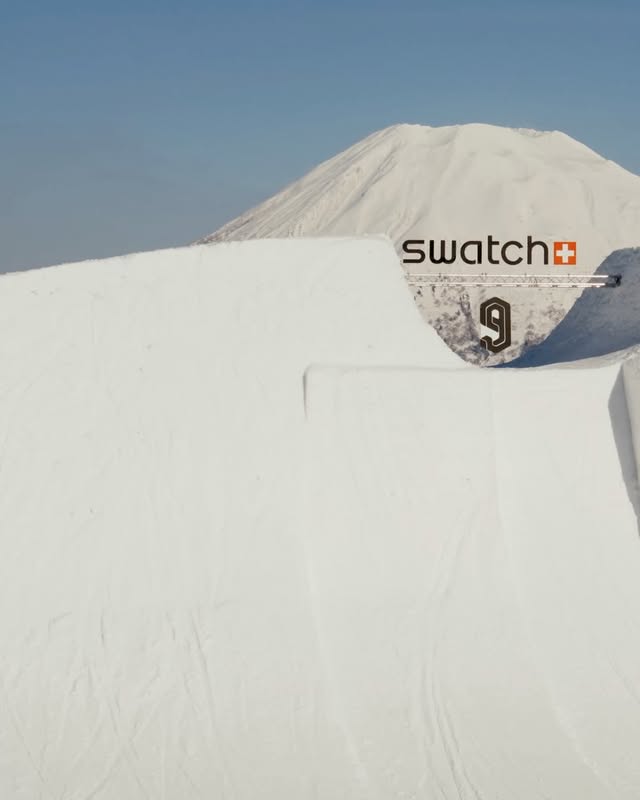 Instagram post by @swatchandsports for Swatch. Caption reads: Niseko postcards 🇯🇵 Swatch Nines Snow 2026....