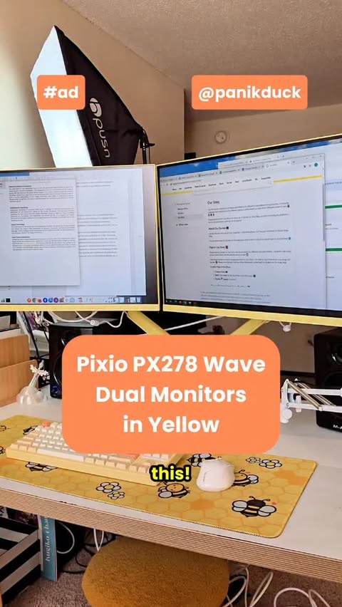 Instagram post by @panikduck for Pixio Gaming. Caption reads: [...] arm, and for sponsoring this video!....