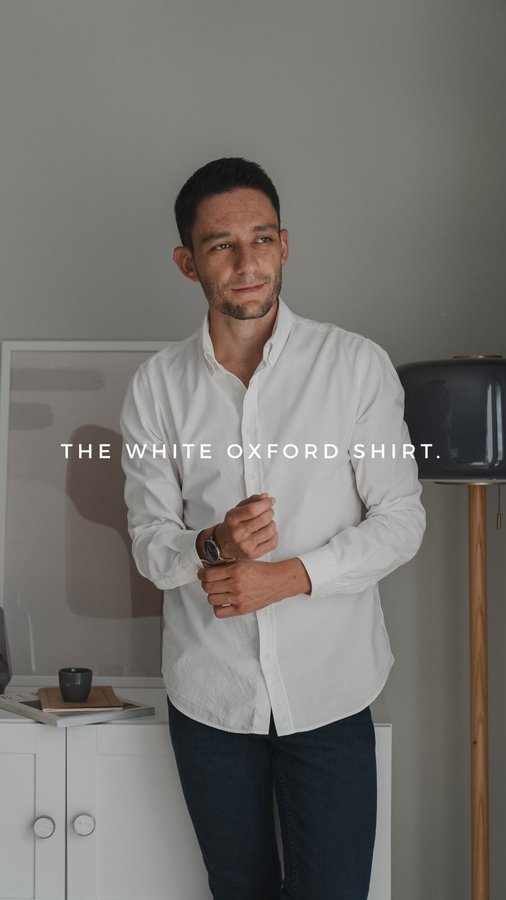 Instagram post by @helmut_barroso for SANVT. Caption reads: When in doubt, wear a white Oxford shirt. 
It has....