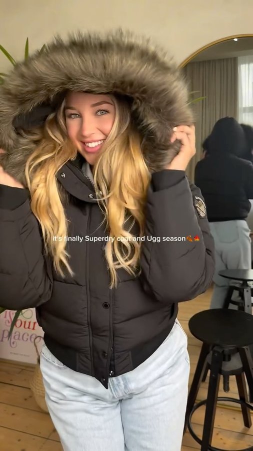 Instagram post by @tashamoorexo for Superdry. Caption reads: My favourite coat ever🥹👏🏼 @cultbysuperdry....