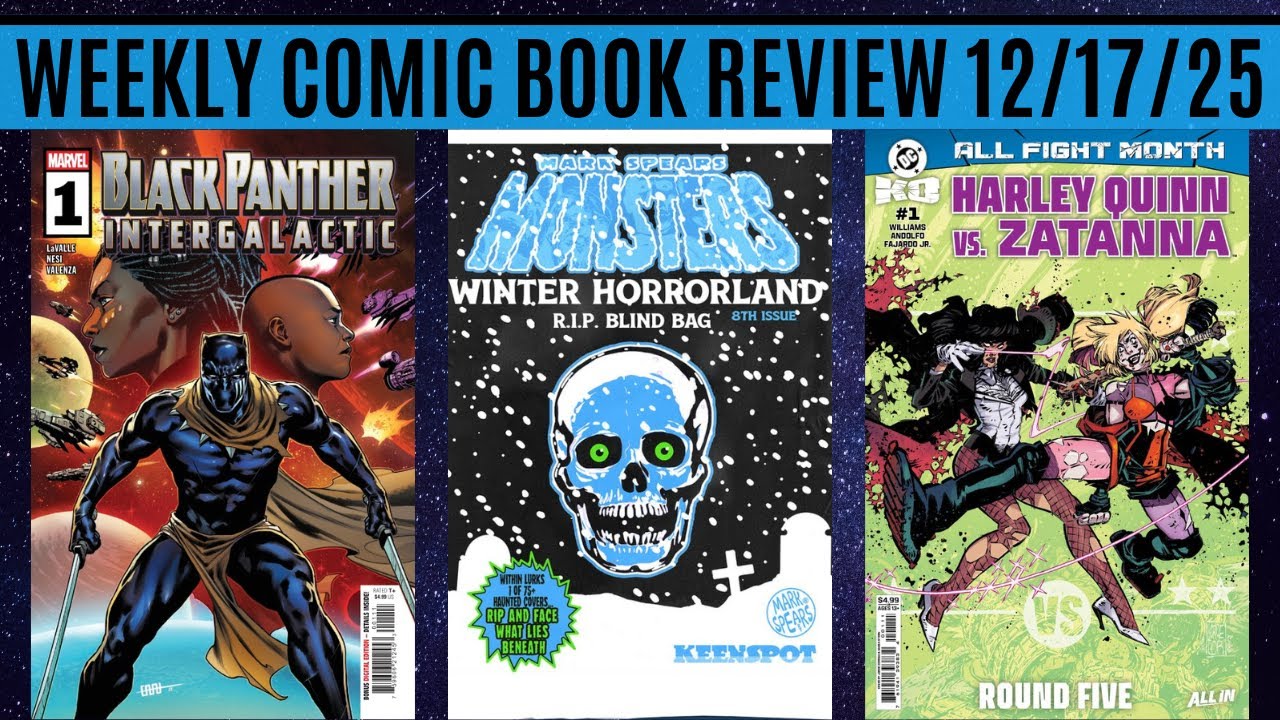 YouTube post by @PopCulturePhilosophers for TeePublic. Caption reads: Weekly Comic Book Review 12/17/25.