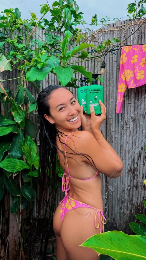 Instagram post by @tina.cohen for California Naturals. Caption reads: [...] also is outdoor shower safe ♻️....