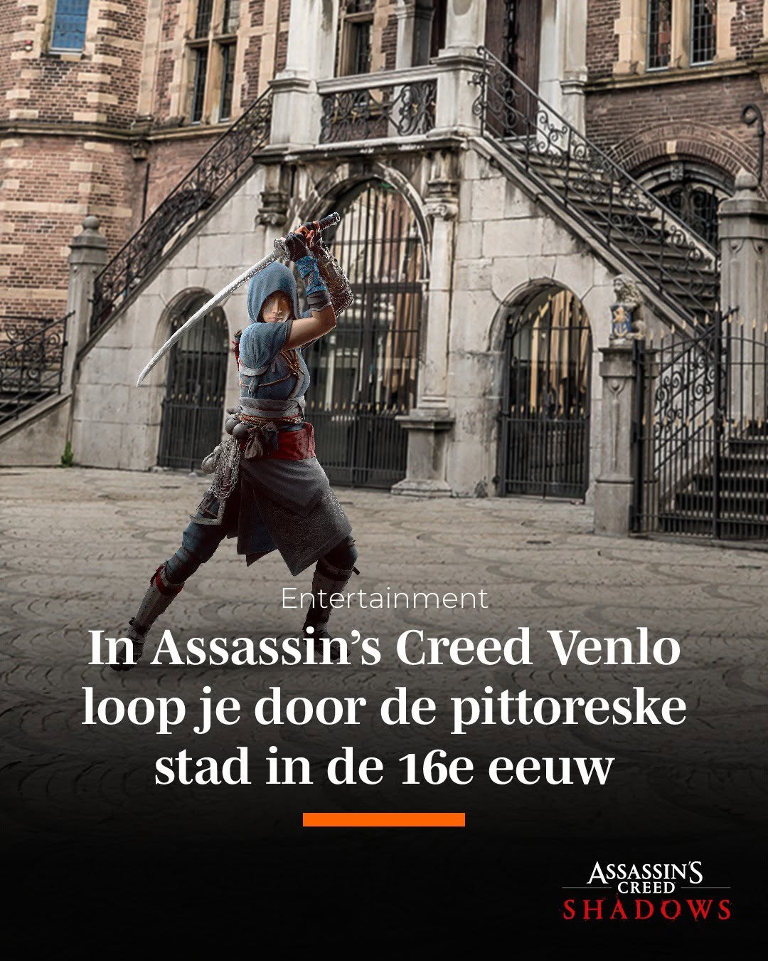 Instagram post by @de_speld for Ubisoft. Caption reads: In Assassin’s Creed Venlo, de nieuwste versie van....