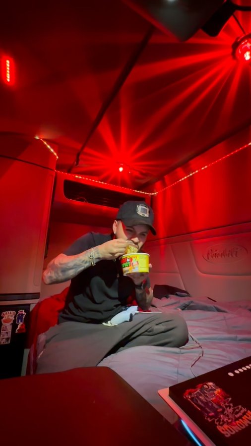Instagram post by @alexnnino for Pilot Flying J. Caption reads: a relaxing night on the road @pilotflyingj #ad.