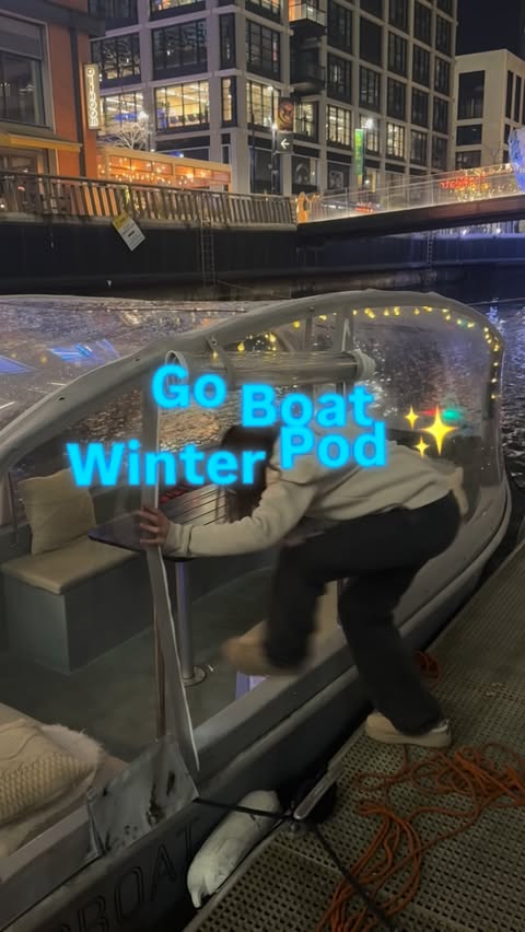 Instagram post by @mollymoobags_adventures_x for Goboat. Caption reads: ❄️ Go Boat Winter Pod ❄️ {Ad} Sailing around....