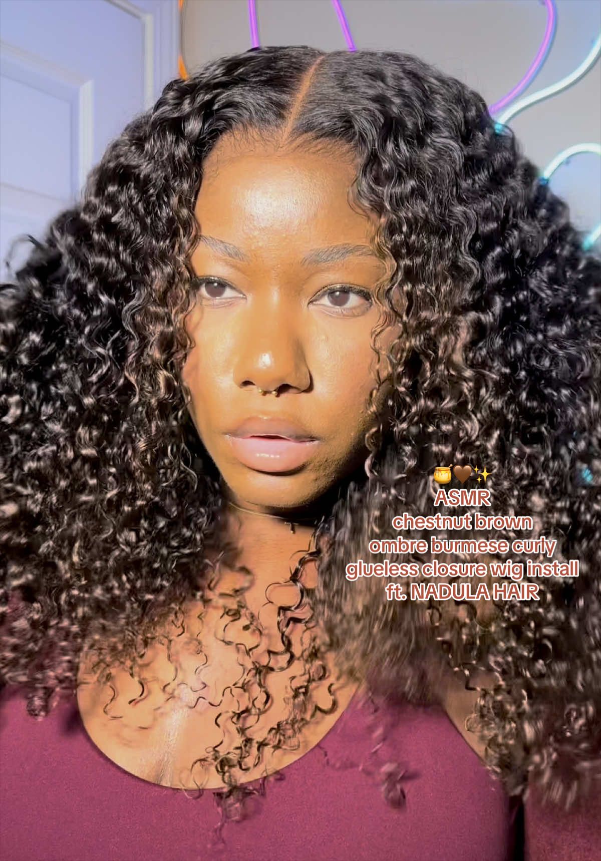 TikTok post by an influencer for Nadula. Caption reads: [...] back 🤎 WIG DETAILS 📌 from: @NadulaHair....