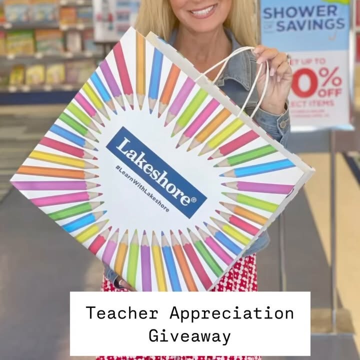 Instagram post by @kinderkish for Lakeshore Learning. Caption reads: Hey Teacher Friends! Head to  @lakeshorelearning....