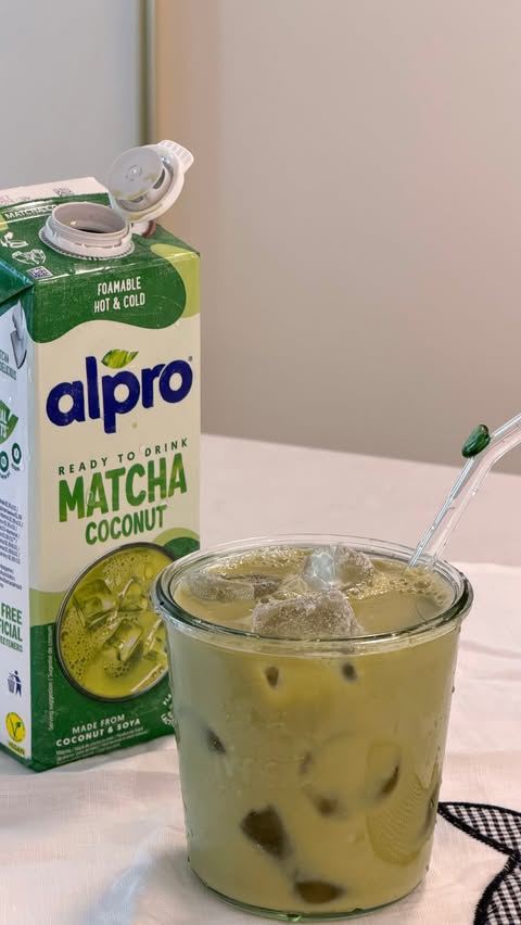 Instagram post by @caaati for Alpro. Caption reads: #ad Three outfits, three moods with @alpro Matcha....