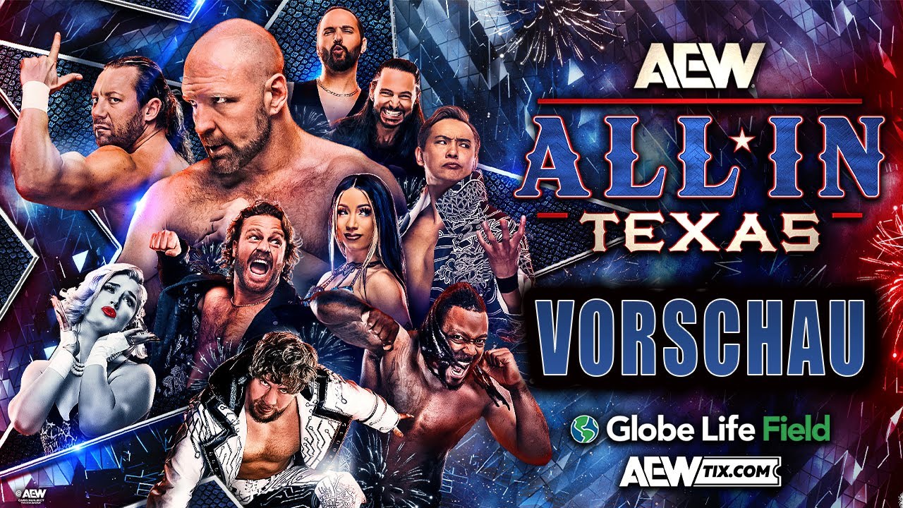 YouTube post by @MartinGuerrero for Neosupps. Caption reads: AEW All In: Texas 2025 PREVIEW.