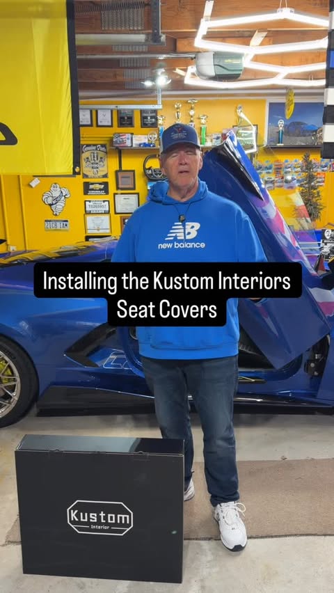Instagram post by @2021c8corvette for Kustom Interior. Caption reads: Kustom Interiors sent me these seat covers to....