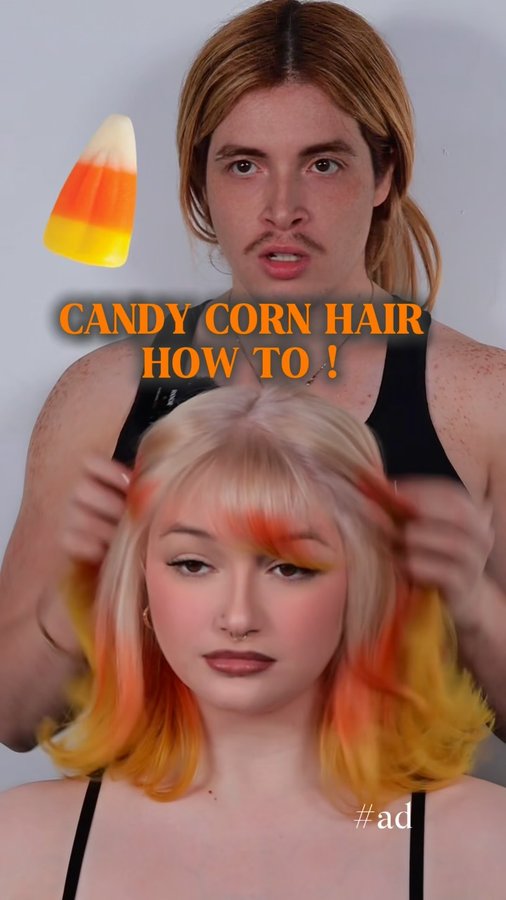 Instagram post by @artistic.aestheticss for SalonCentric. Caption reads: CANDY CORN HAIR HOW TO ! 
In partnership with....