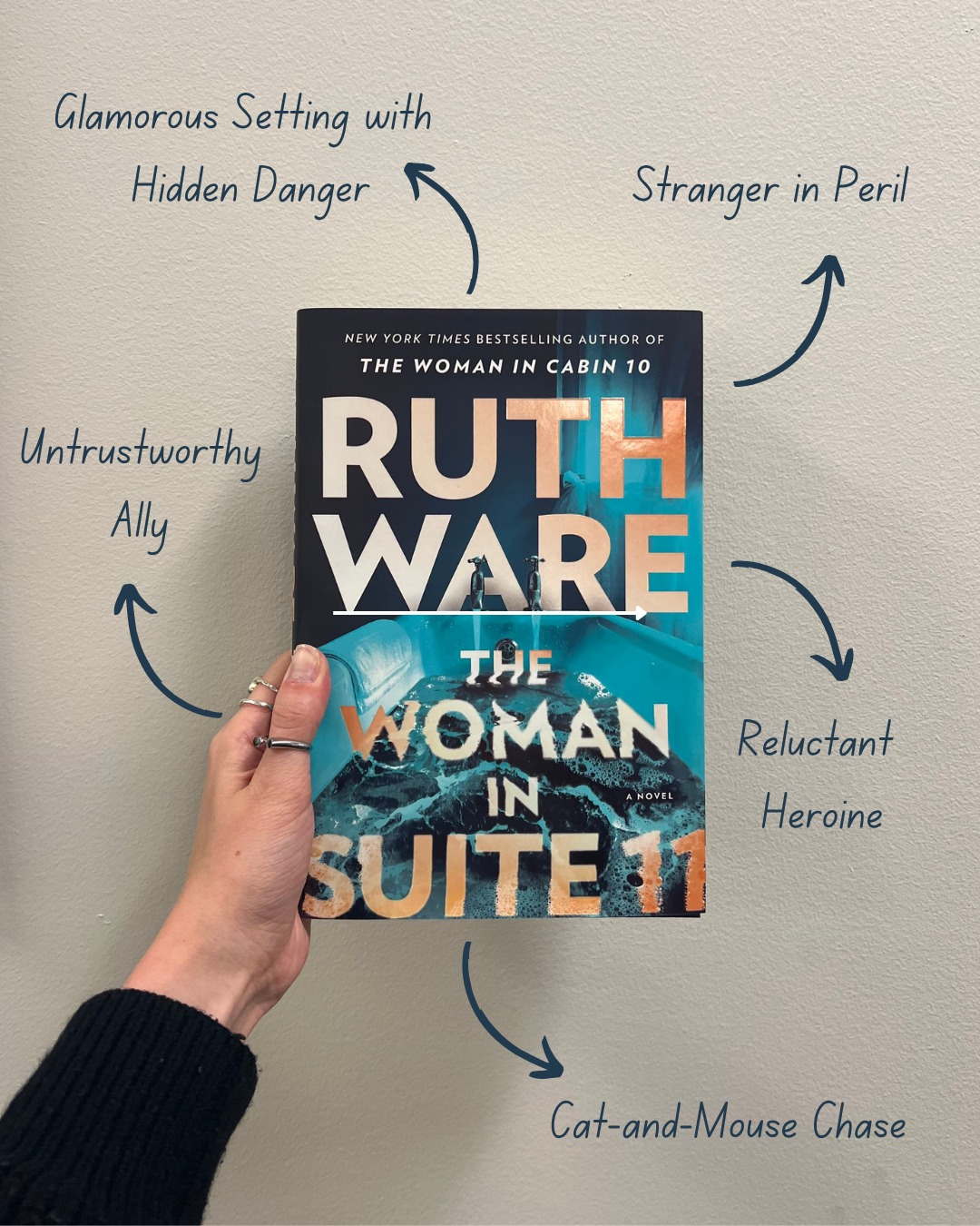 Instagram post by @ruthwarewriter for Gallery Books Group. Caption reads: Luxury setting. Deadly secrets. Classic tropes.....