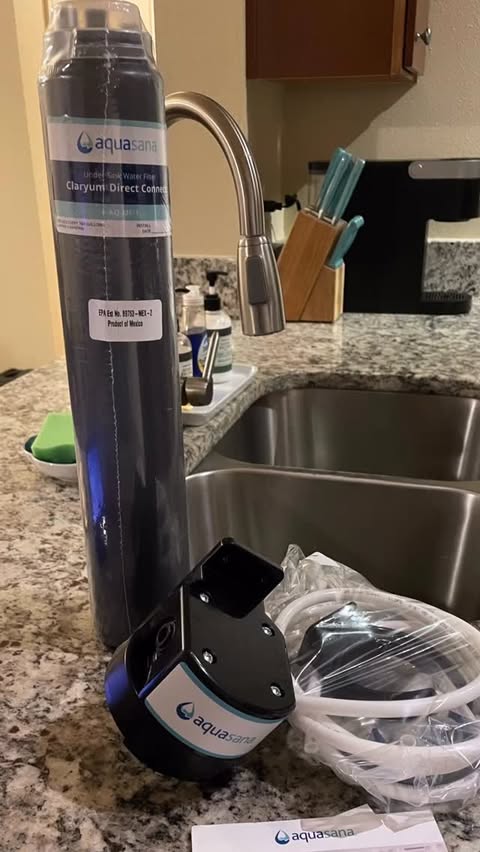 Instagram post by @theproductobsessedmom for Aquasana. Caption reads: Gifted by @aquasana this advanced filtration....