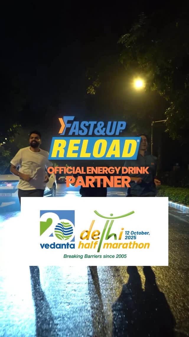 Instagram post by @delhihalfmarathon for Fast and Up. Caption reads: Don’t slip up on your training 🍌💥 Reload your....