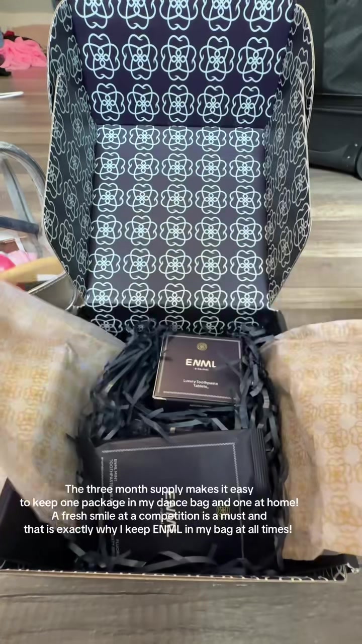 TikTok post by @little.steps.studio for ENML Toothpaste Tabs. Caption reads: [...] our TikTok Shop sample! We love @ENML....