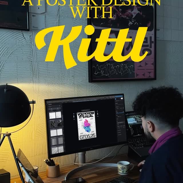 Instagram post by @rimatelier_ for Kittl. Caption reads: Designed this poster from scratch using....