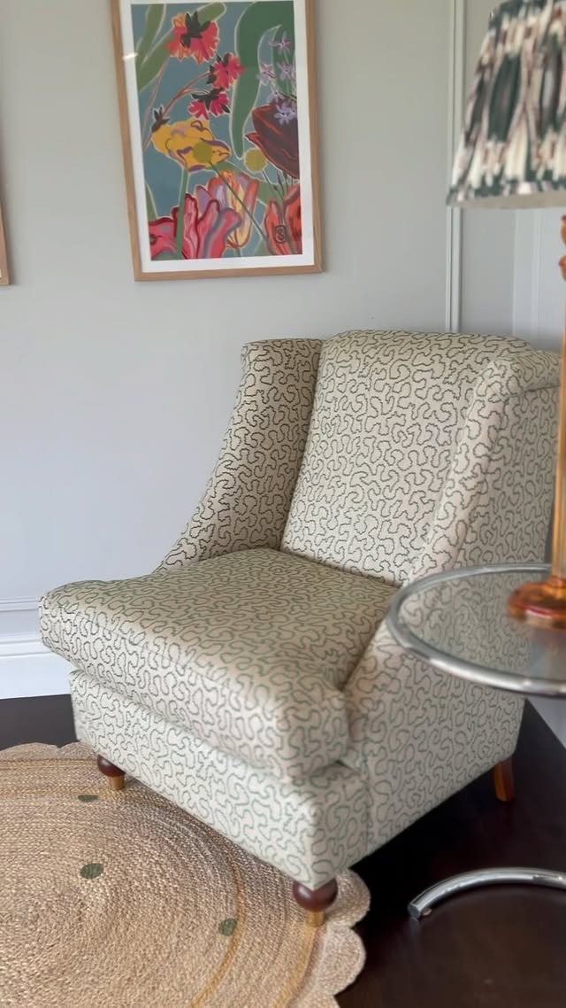 Instagram post by @house_of_goose for Linwood Fabric. Caption reads: My new little reading nook in our bedroom. I came....