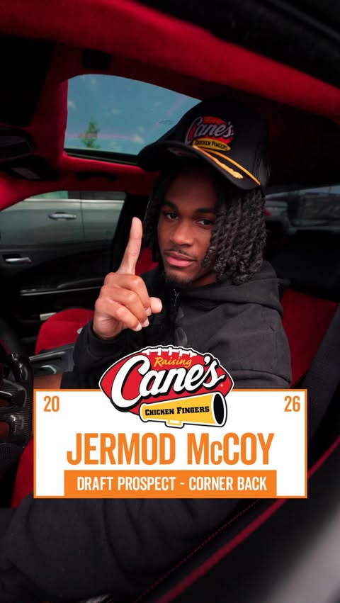 Instagram post by @jermodmccoy for Raising Cane's. Caption reads: Can’t pull up to draft night without @raisingcanes....