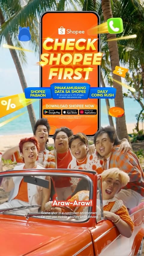 Instagram post by @clfrnia_maki for Shopee Philippines. Caption reads: Kalimutan muna ang problema at sumama kila....