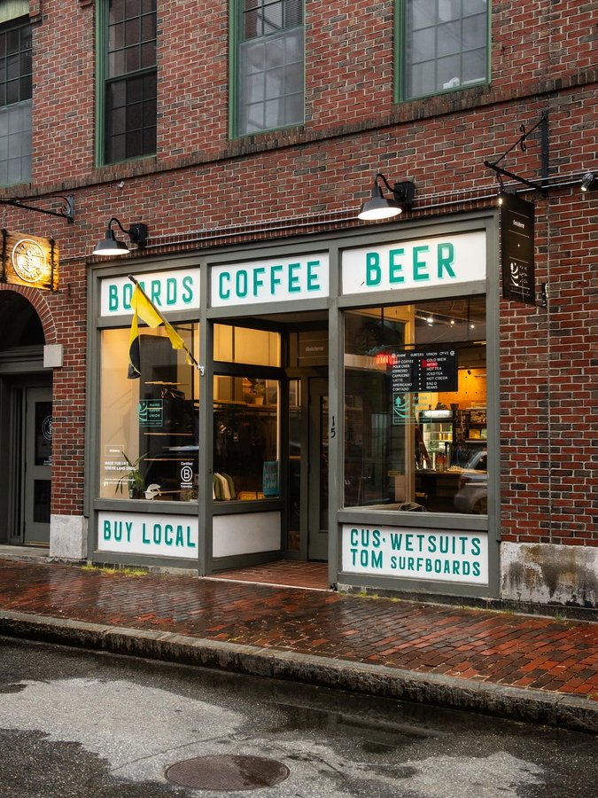 Instagram post by @mainesurfersunion for Finisterre. Caption reads: One whole year of Finisterre x @mainesurfersunion....