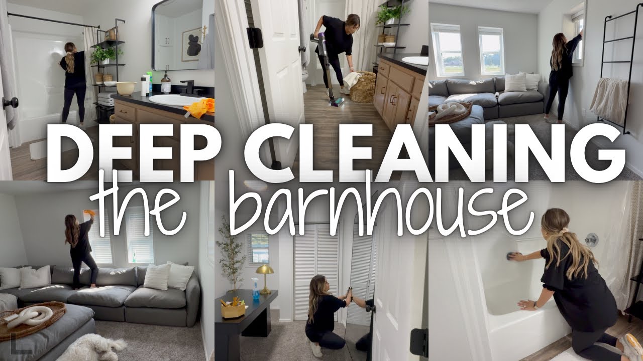 YouTube post by @TilVacuumDoUsPart for Boutique Rugs. Caption reads: HUGE BARNHOUSE DEEP CLEANING | FALL DEEP CLEAN....