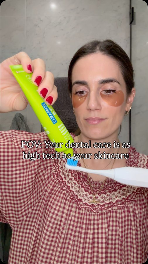 Instagram post by @jessicadiner for Curaprox. Caption reads: [...] supercharge my dental routine too. The....